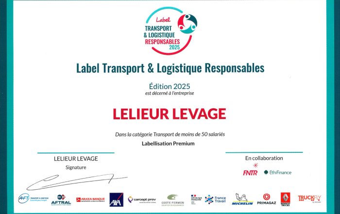 Diplôme Label Transport et logistique responsables 2025 pour l'engagement environnemental, social et de gouvernance responsable